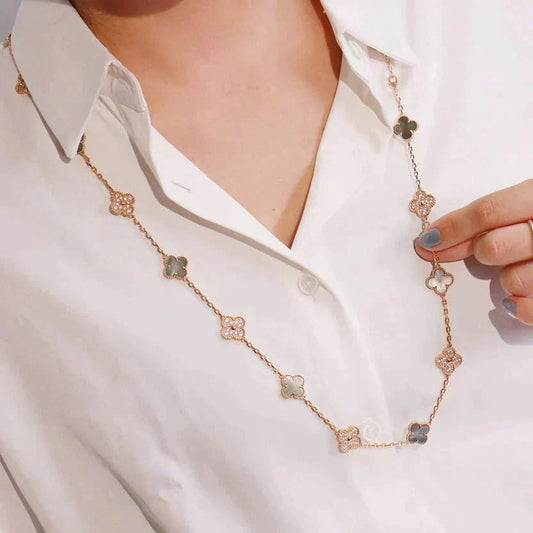 [⭐Hinora Jewelry]CLOVER 20 MOTIFS DARK MOP DIAMOND  NECKLACE