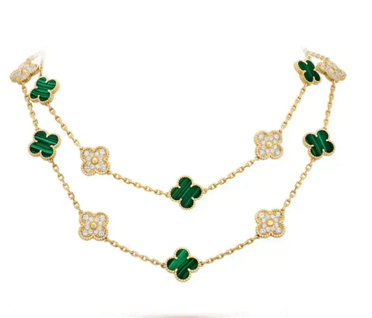 [⭐Hinora Jewelry]CLOVER 20 MOTIFS MALACHITE DIAMOND NECKLACE