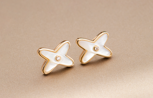 [⭐Hinora Jewelry]JEUX DE WHITE MOP ROSE GOLD DIAMOND EARRINGS