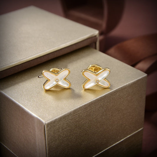 [⭐Hinora Jewelry]JEUX DE WHITE MOP GOLD DIAMOND EARRINGS