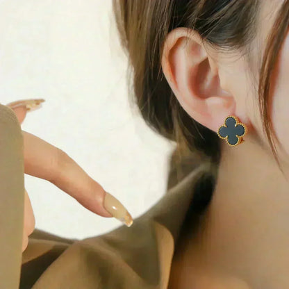 [⭐Hinora Jewelry]CLOVER MEDIUM 1 MOTIFS  ONYX STUD EARRINGS
