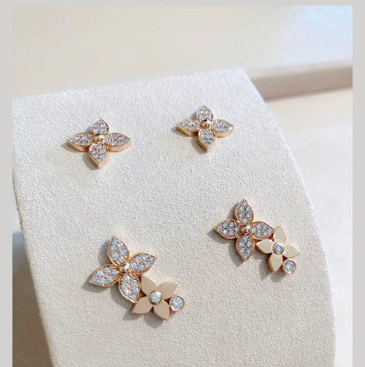 [⭐Hinora Jewelry]STAR BLOSSOM STUD EARRINGS PINK GOLD DIAMONDS