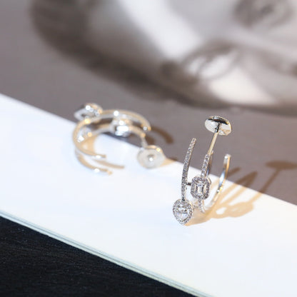 [⭐Hinora Jewelry]CREOLES MY TWIN 2 RANGS SILVER DIAMOND EARRINGS