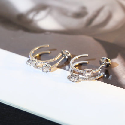 [⭐Hinora Jewelry]CREOLES MY TWIN 2 RANGS SILVER DIAMOND EARRINGS