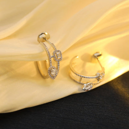 [⭐Hinora Jewelry]CREOLES MY TWIN 2 RANGS SILVER DIAMOND EARRINGS
