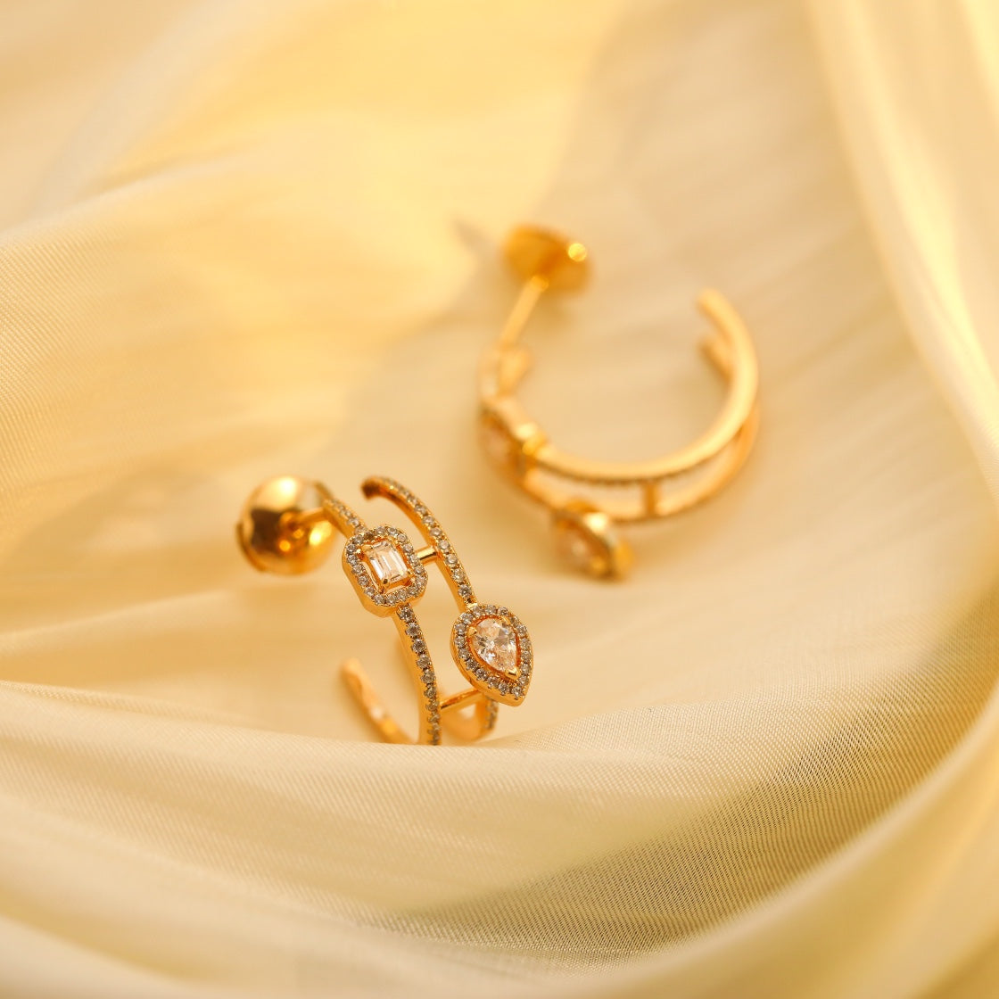 [⭐Hinora Jewelry]CREOLES MY TWIN 2 RANGS SILVER DIAMOND EARRINGS