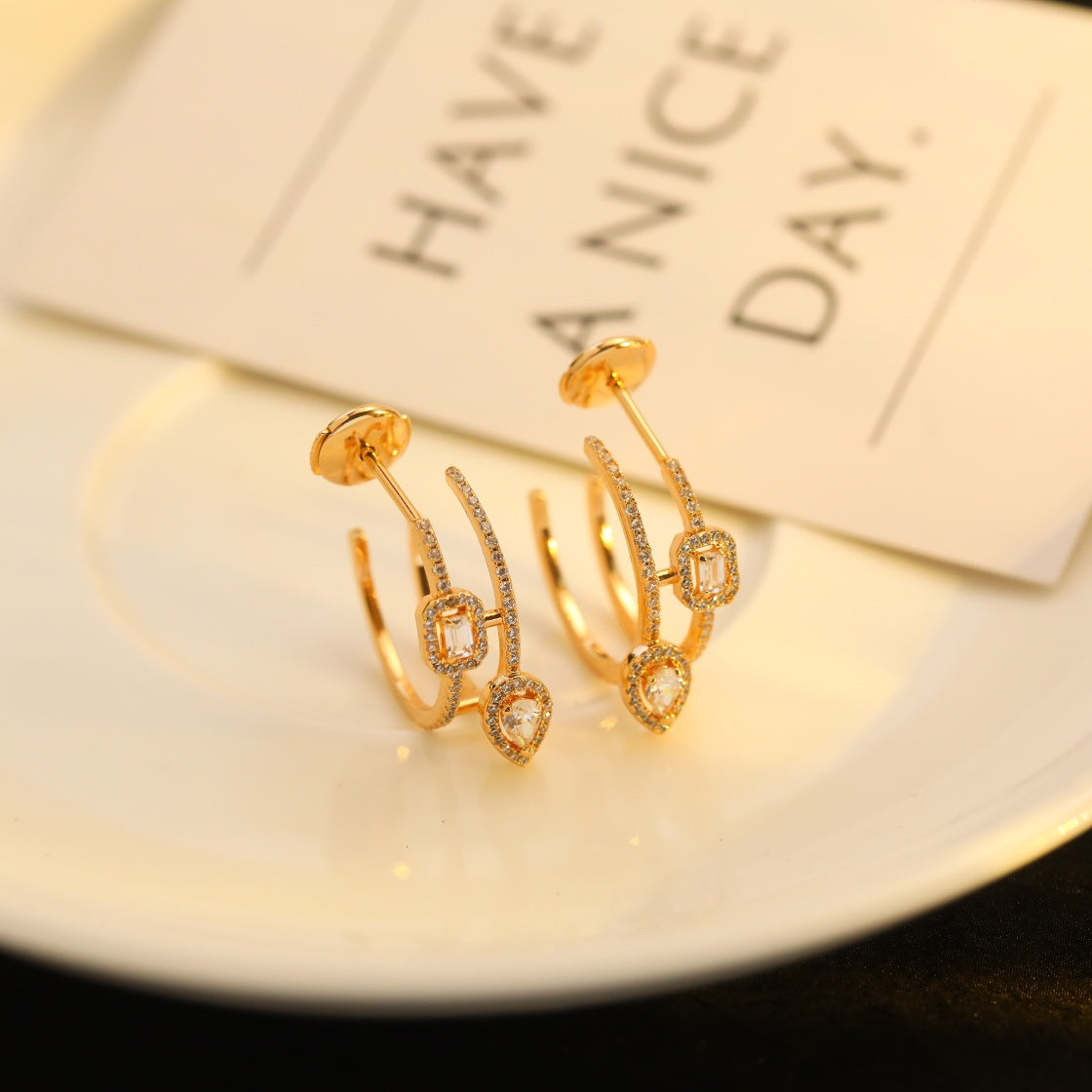[⭐Hinora Jewelry]CREOLES MY TWIN 2 RANGS SILVER DIAMOND EARRINGS