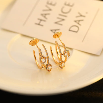 [⭐Hinora Jewelry]CREOLES MY TWIN 2 RANGS SILVER DIAMOND EARRINGS