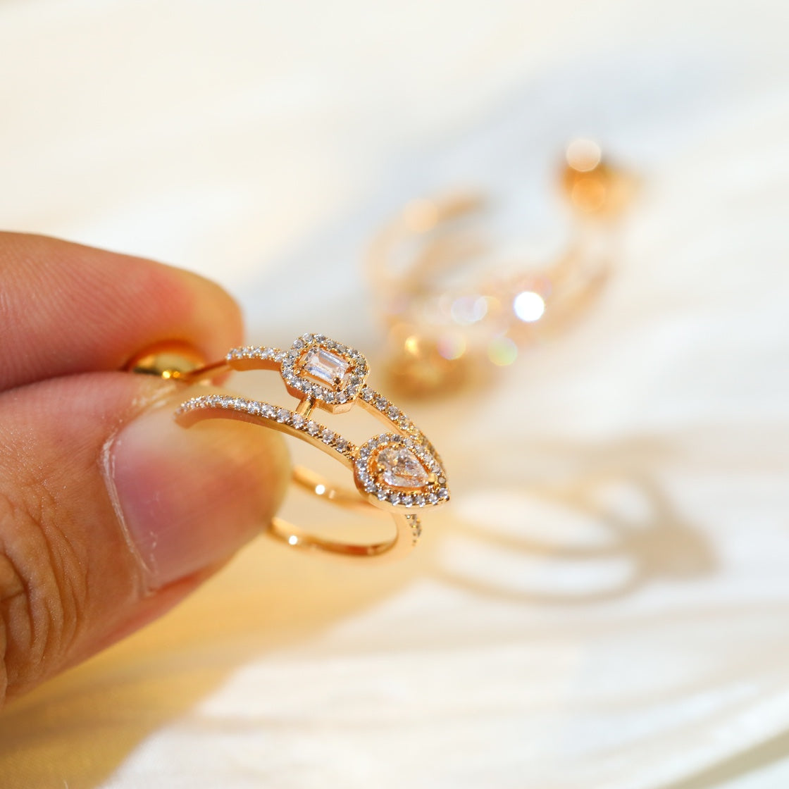 [⭐Hinora Jewelry]CREOLES MY TWIN 2 RANGS SILVER DIAMOND EARRINGS