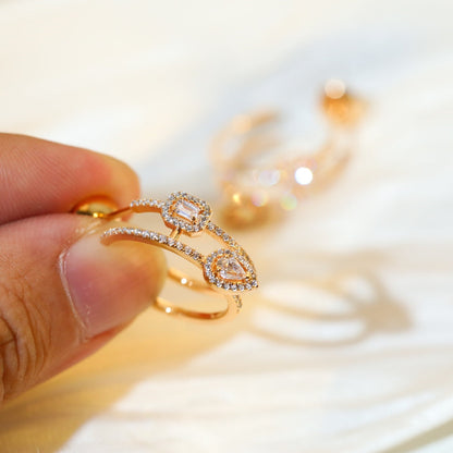 [⭐Hinora Jewelry]CREOLES MY TWIN 2 RANGS SILVER DIAMOND EARRINGS