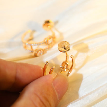 [⭐Hinora Jewelry]CREOLES MY TWIN 2 RANGS SILVER DIAMOND EARRINGS