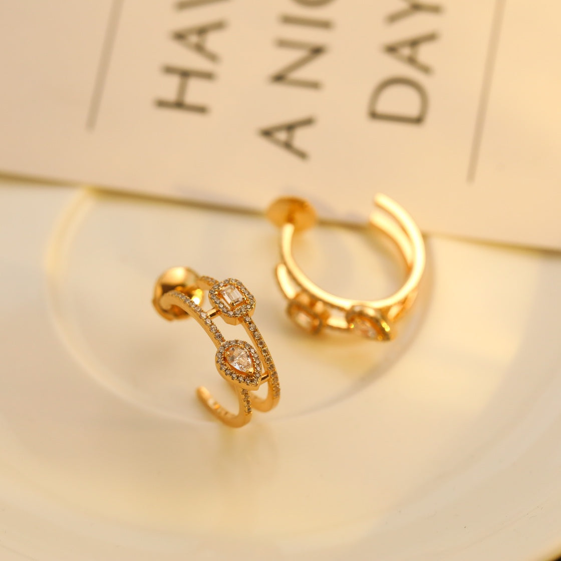 [⭐Hinora Jewelry]CREOLES MY TWIN 2 RANGS SILVER DIAMOND EARRINGS