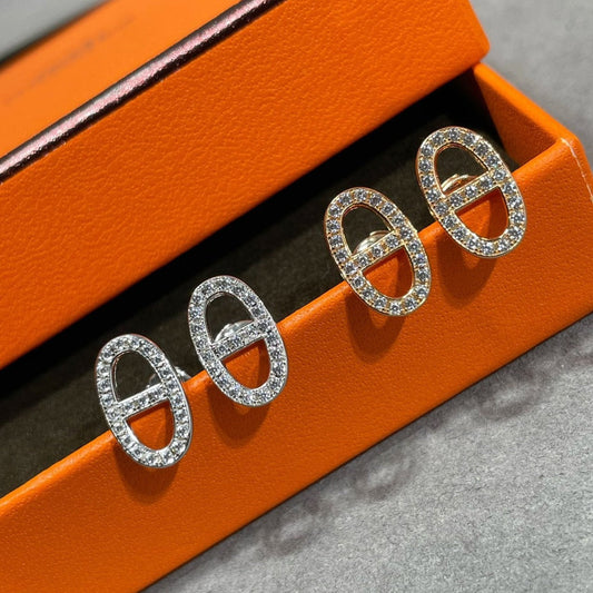 [⭐Hinora Jewelry]HM FULL DIAMOND PIG NOSE STUD EARRINGS