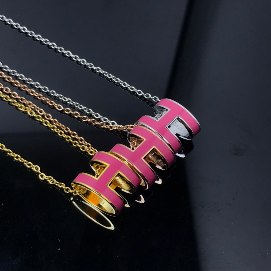 [⭐Hinora Jewelry]H NECKLACE PINK