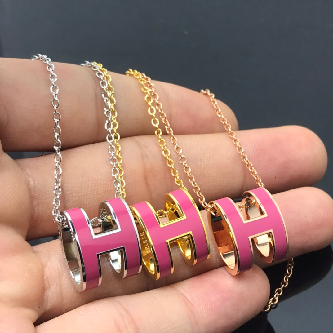 [⭐Hinora Jewelry]H NECKLACE PINK