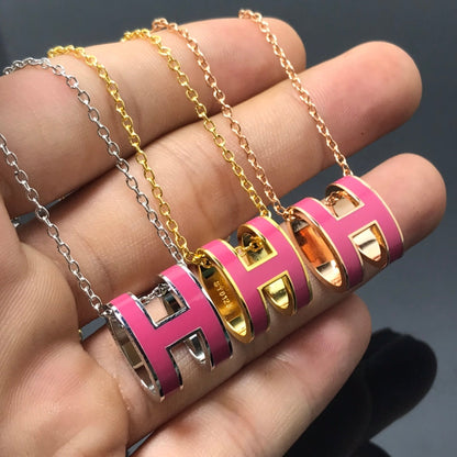 [⭐Hinora Jewelry]H NECKLACE PINK