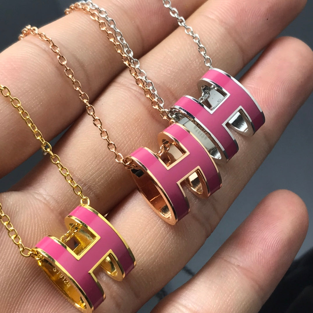[⭐Hinora Jewelry]H NECKLACE PINK