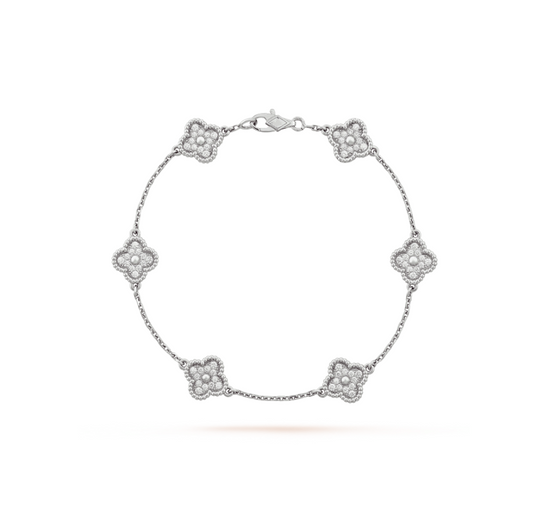 [⭐Hinora Jewelry]CLOVER 6 MOTIF SILVER DIAMOND BRACELET