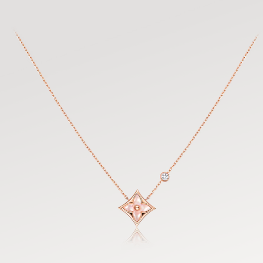 [⭐Hinora Jewelry]STAR PINK MOP 1 DIAMOND PINK GOLD NECKLACE