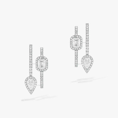 [⭐Hinora Jewelry]CREOLES MY TWIN 2 RANGS SILVER DIAMOND EARRINGS