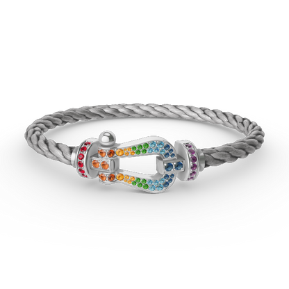 [⭐Hinora Jewelry]FORC LARGE HORSESHOE  COLORED DIAMOND BRACELET SILVER