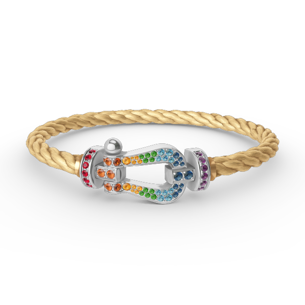 [⭐Hinora Jewelry]FORC LARGE HORSESHOE  COLORED DIAMOND BRACELET SILVER