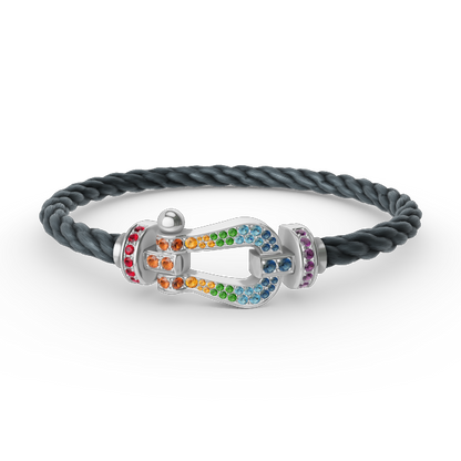 [⭐Hinora Jewelry]FORC LARGE HORSESHOE  COLORED DIAMOND BRACELET SILVER