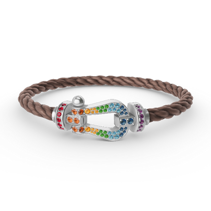 [⭐Hinora Jewelry]FORC LARGE HORSESHOE  COLORED DIAMOND BRACELET SILVER