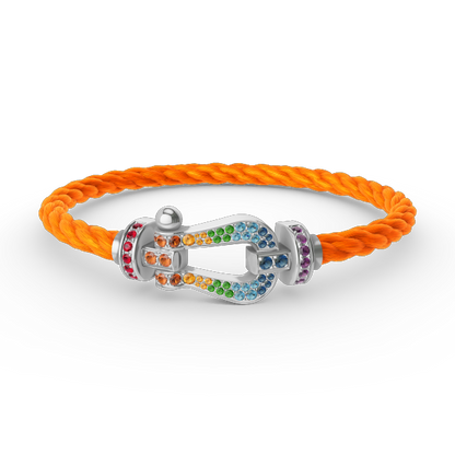 [⭐Hinora Jewelry]FORC LARGE HORSESHOE  COLORED DIAMOND BRACELET SILVER