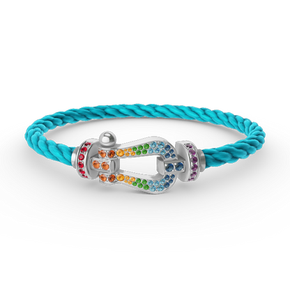 [⭐Hinora Jewelry]FORC LARGE HORSESHOE  COLORED DIAMOND BRACELET SILVER