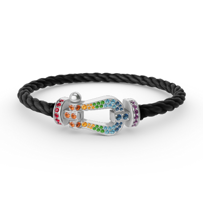 [⭐Hinora Jewelry]FORC LARGE HORSESHOE  COLORED DIAMOND BRACELET SILVER