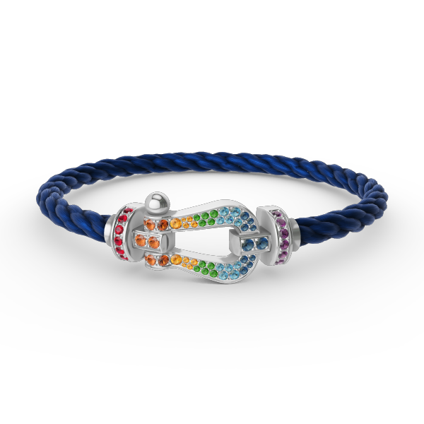 [⭐Hinora Jewelry]FORC LARGE HORSESHOE  COLORED DIAMOND BRACELET SILVER