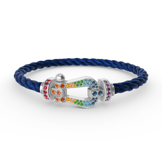 [⭐Hinora Jewelry]FORC LARGE HORSESHOE  COLORED DIAMOND BRACELET SILVER