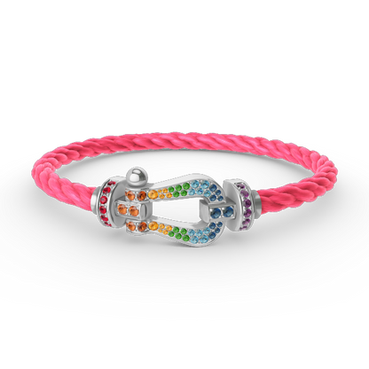 [⭐Hinora Jewelry]FORC LARGE HORSESHOE  COLORED DIAMOND BRACELET SILVER