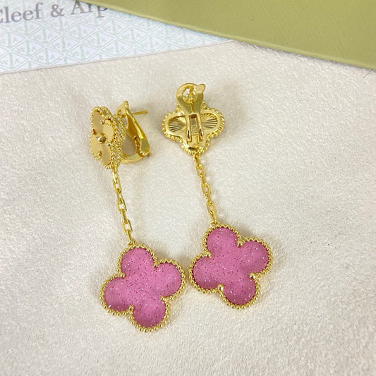 [⭐Hinora Jewelry]2026 NEW CLOVER 2 MOTIF  BUBBLE PINK ENAMEL