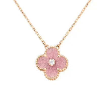 [⭐Hinora Jewelry]CLOVER 15MM DIAMOND RHODONITE NECKLACE