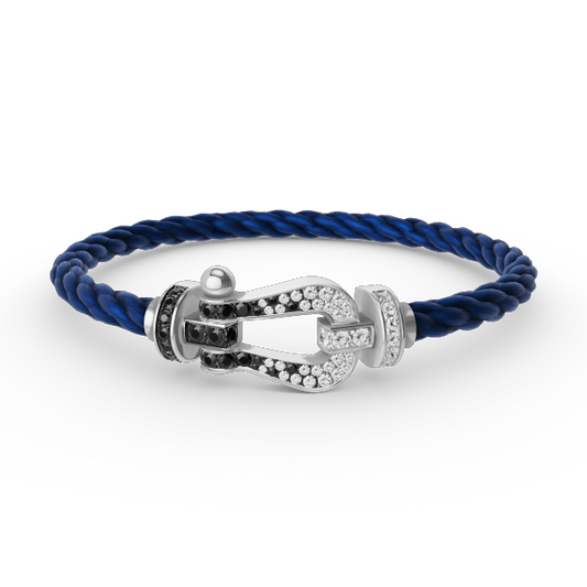 [⭐Hinora Jewelry]FORCE LARGE HORSESHOE BLACK WHITE DIAMOND BRACELET SILVER