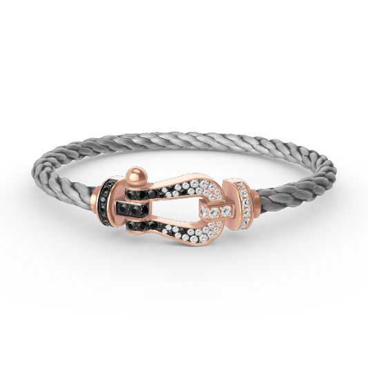 [⭐Hinora Jewelry]FORCE LARGE HORSESHOE BLACK WHITE DIAMOND BRACELET ROSE GOLD