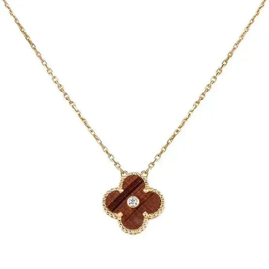 [⭐Hinora Jewelry]CLOVER 15MM DIAMOND AND YELLOW TIGER'S EYE AGATE necklace