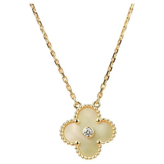 [⭐Hinora Jewelry]CLOVER 15MM DIAMOND GOLD MOTHER OF PEARL NECKLACE