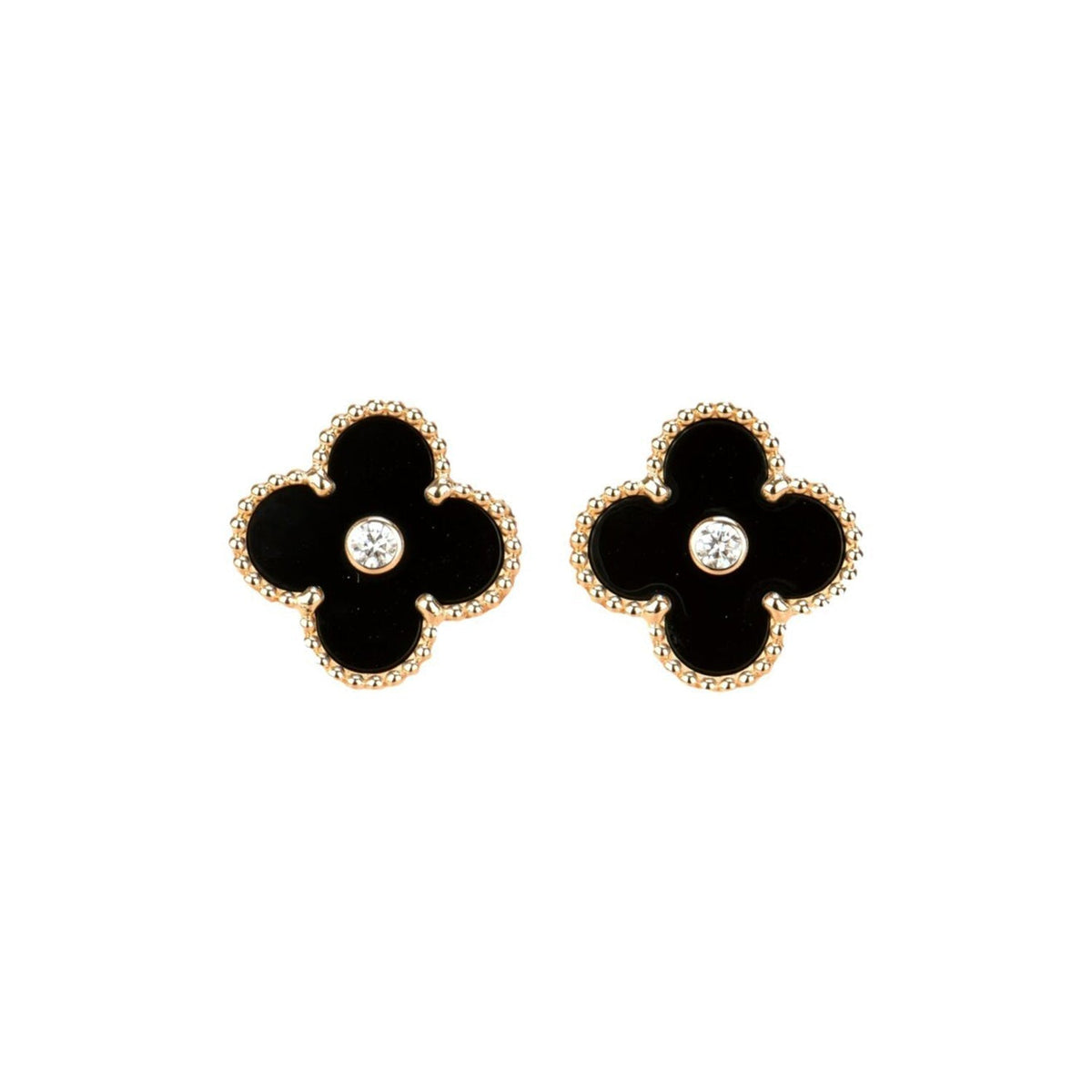 [⭐Hinora Jewelry]CLOVER MEDIUM 1 MOTIFS ONYX DIAMOND EARRINGS