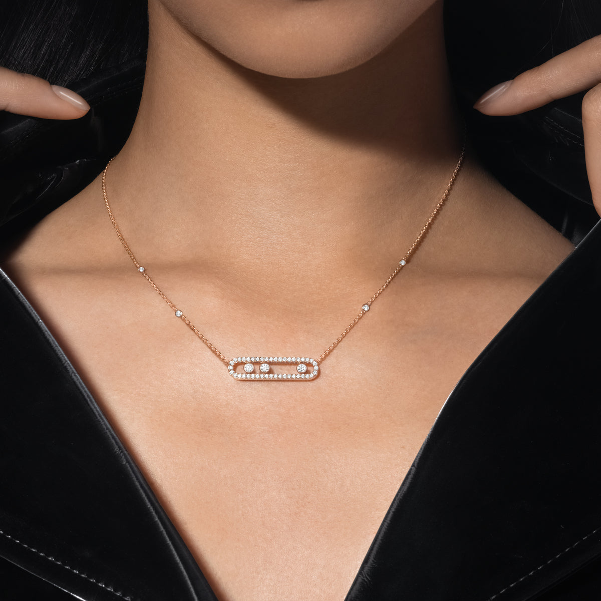 [⭐Hinora Jewelry] Move Pave_ Rose Gold Diamond Necklace