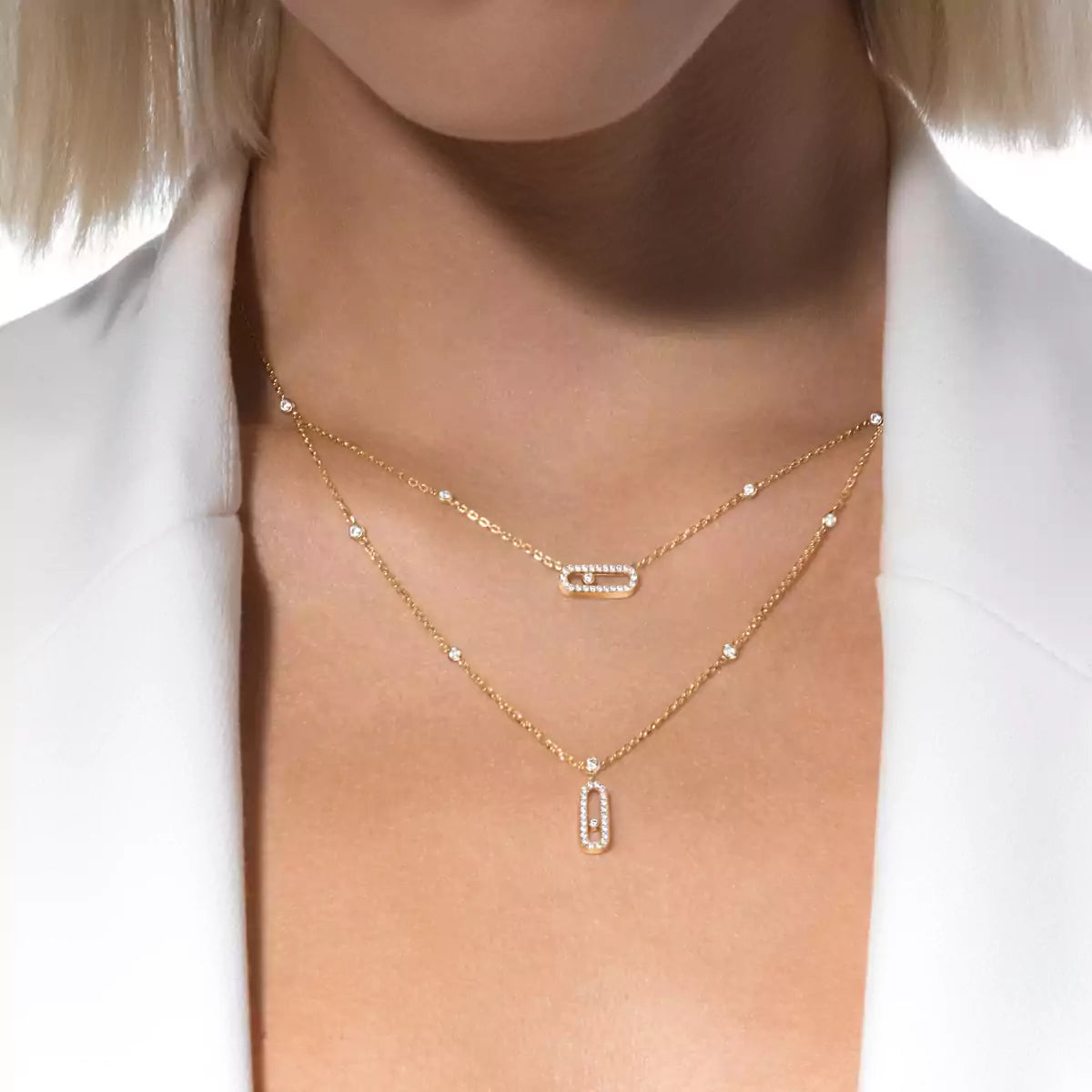 [⭐Hinora Jewelry]2 Rows Rose Gold Diamond Pave_ Necklace Move Uno