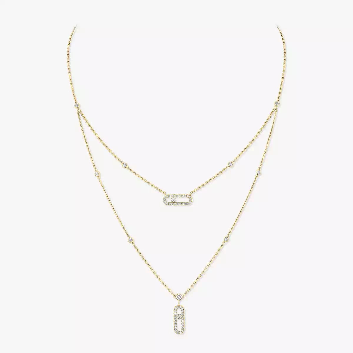 [⭐Hinora Jewelry]2 Rows Rose Gold Diamond Pave_ Necklace Move Uno