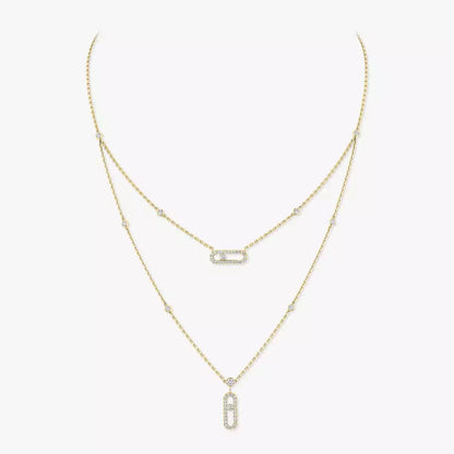 [⭐Hinora Jewelry]2 Rows Rose Gold Diamond Pave_ Necklace Move Uno
