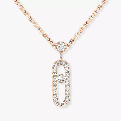 [⭐Hinora Jewelry]2 Rows Rose Gold Diamond Pave_ Necklace Move Uno