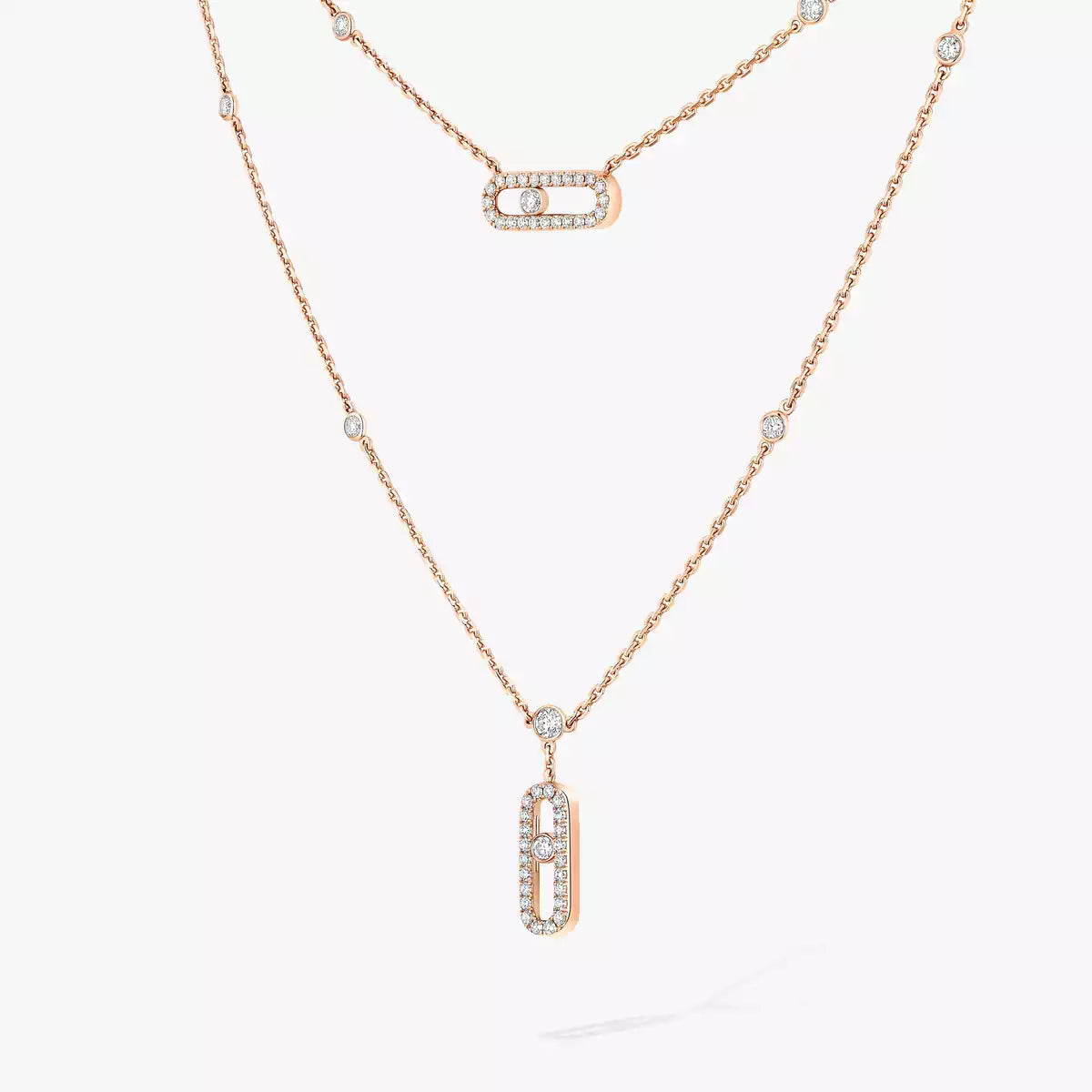 [⭐Hinora Jewelry]2 Rows Rose Gold Diamond Pave_ Necklace Move Uno