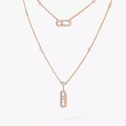 [⭐Hinora Jewelry]2 Rows Rose Gold Diamond Pave_ Necklace Move Uno