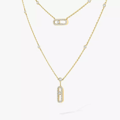 [⭐Hinora Jewelry]2 Rows Rose Gold Diamond Pave_ Necklace Move Uno