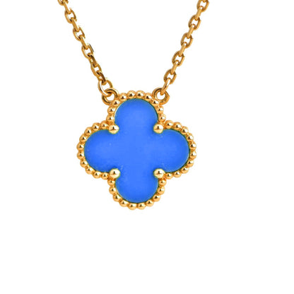 [⭐Hinora Jewelry]CLOVER 15MM BLUE AGATE NECKLACE